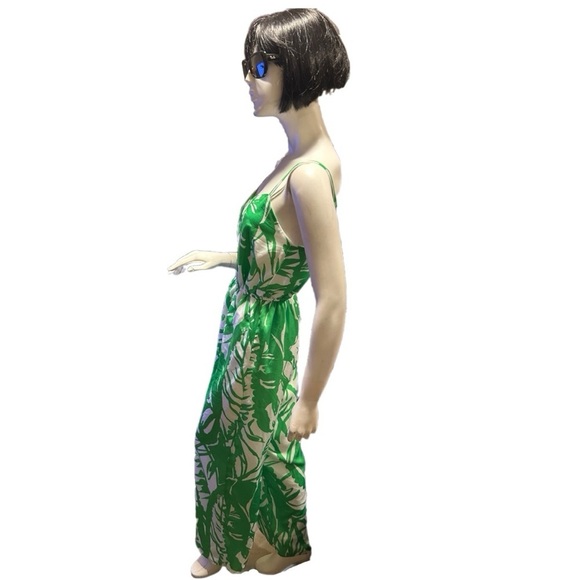 Lilly Pulitzer Green & White Tropical Sleeveless Jumpsuit, Size XS (runs larger) - Picture 4 of 7